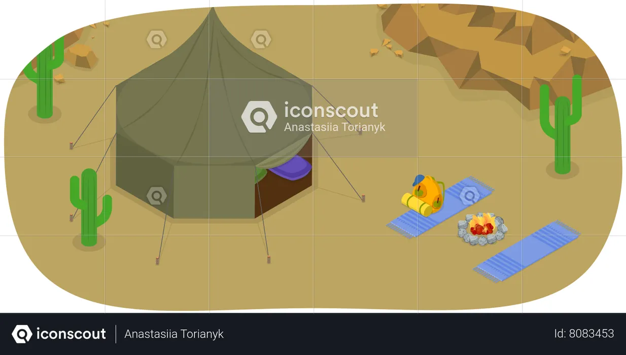 Safari Tent in Desert Savannah  Illustration