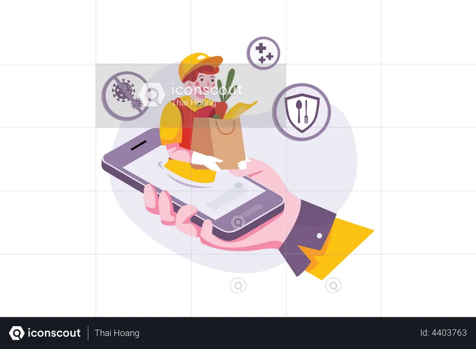Safe food delivery with the app  Illustration