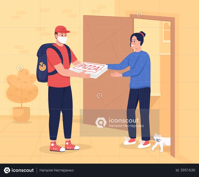Safe pizza delivery during coronavirus pandemic  Illustration
