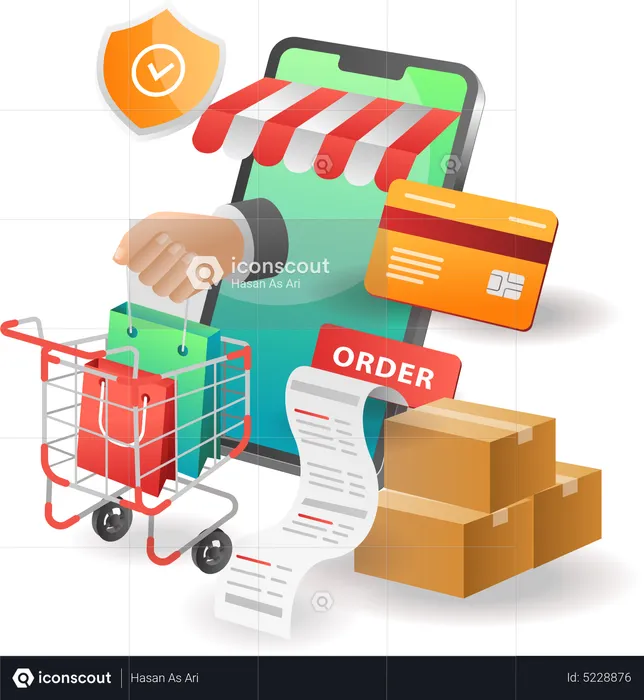Safety of online shopping in e-commerce stores  Illustration