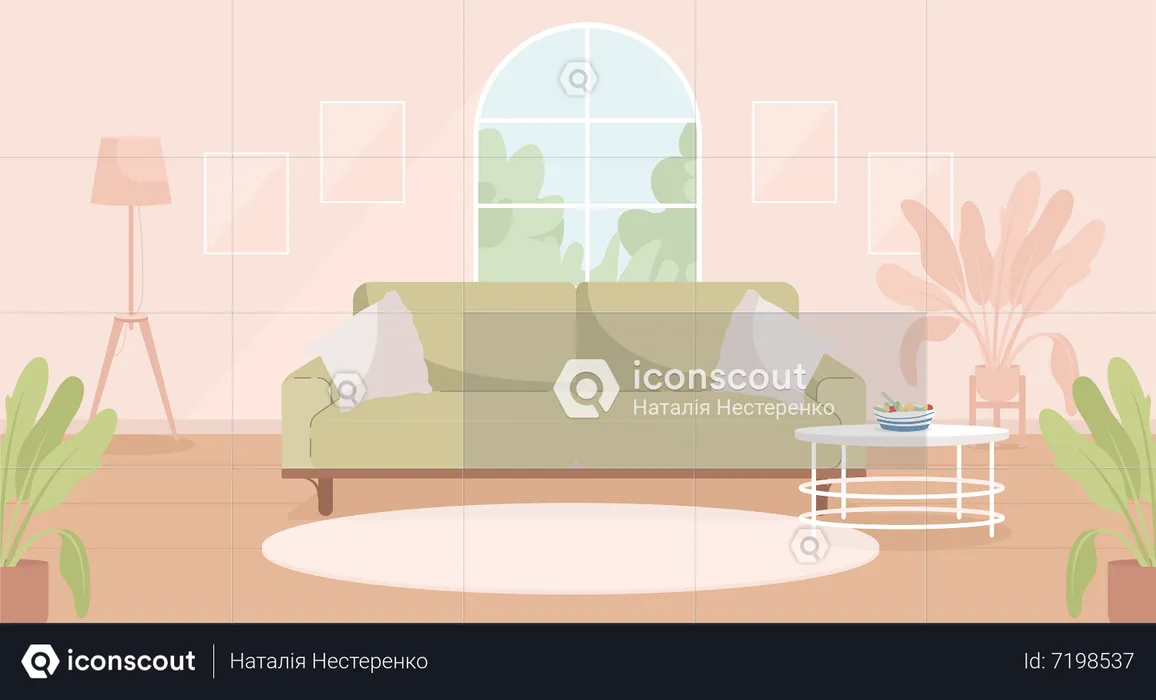 Sage green and pink contemporary living room  Illustration