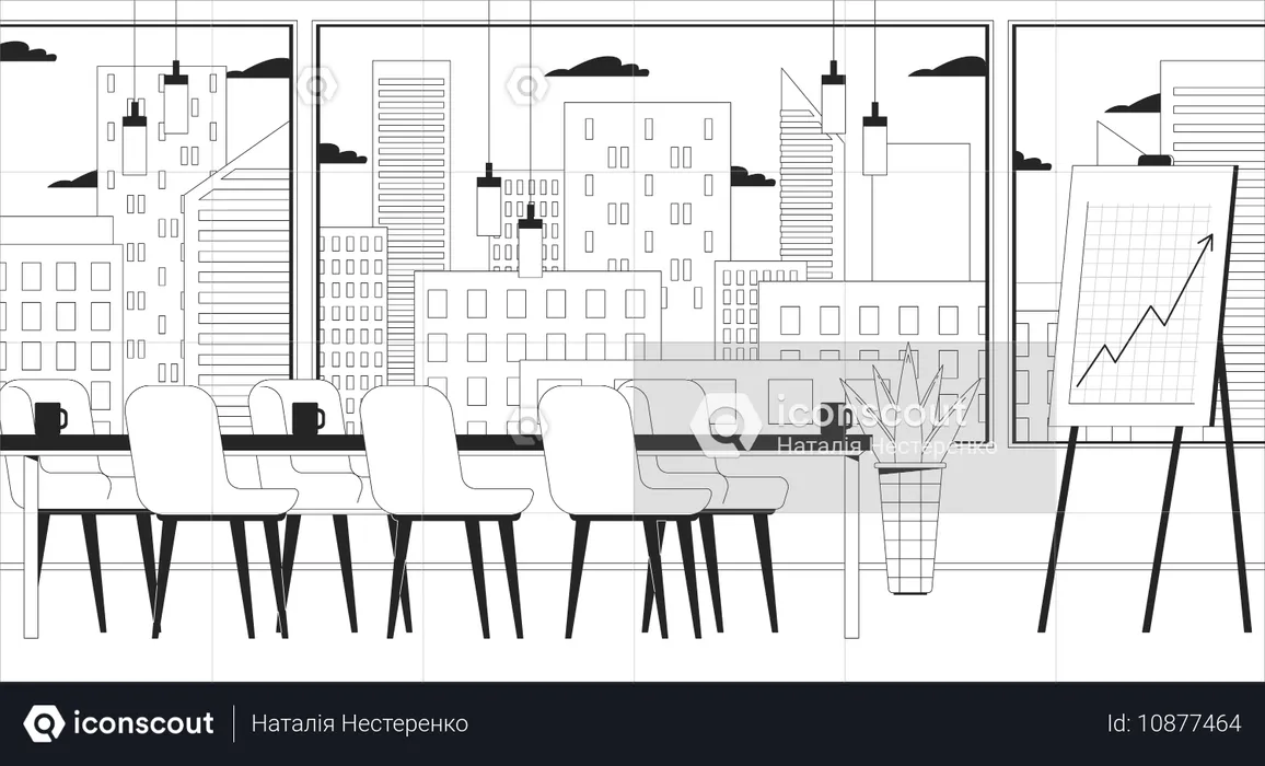 Tablero de gráficos corporativos de la sala de juntas vacía  Ilustración