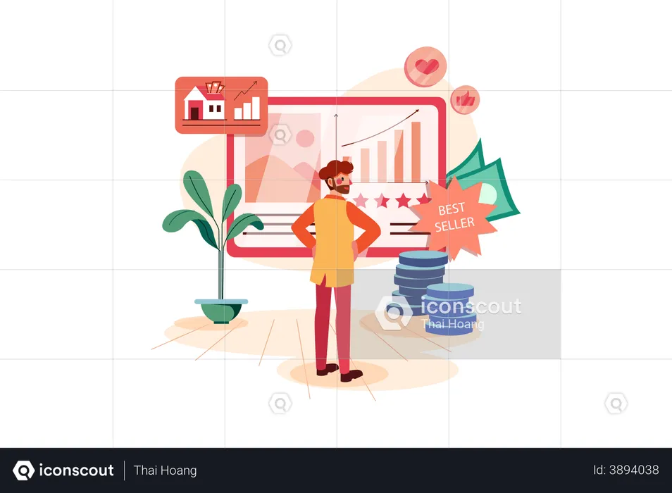 Sales Employees Looking At Product Sales Grown By Marketing  Illustration