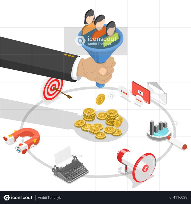 Sales funnel and statistics  Illustration