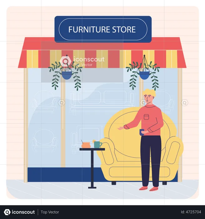 Sales man showing couch in furniture store  Illustration