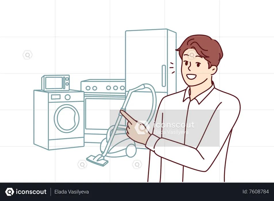Sales man showing electronic devices  Illustration
