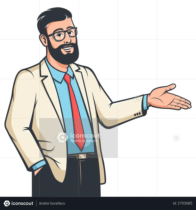 Best Premium Sales person presenting something Illustration download in PNG  & Vector format
