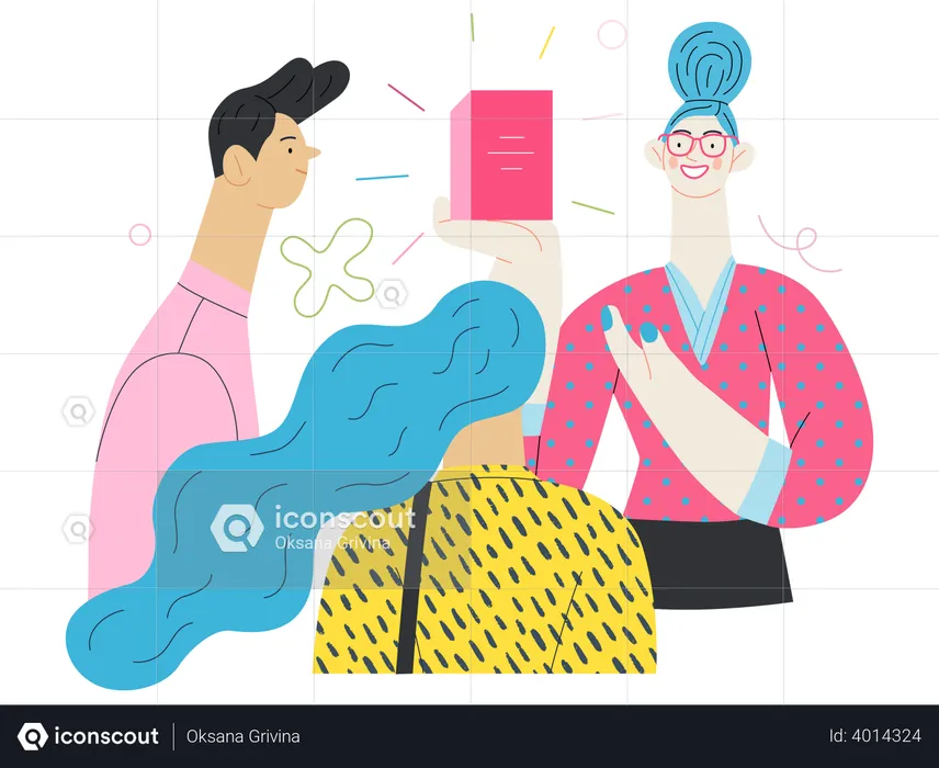 Sales person showing product to customer  Illustration