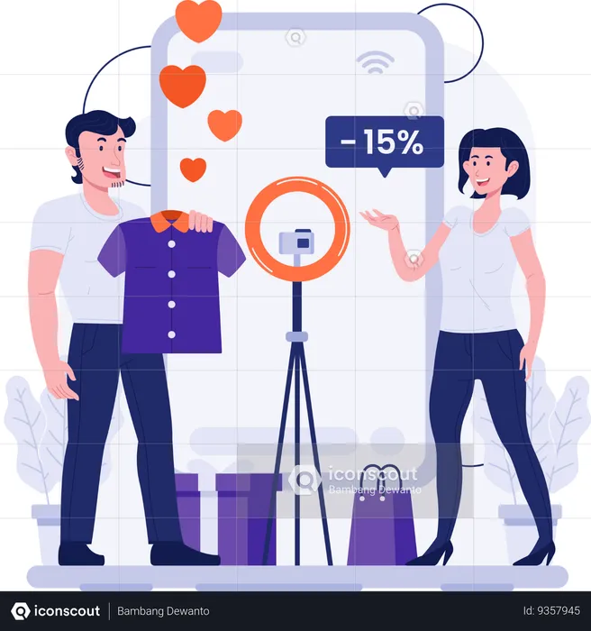 Sales Team Promoting Product When Live Shopping  Illustration