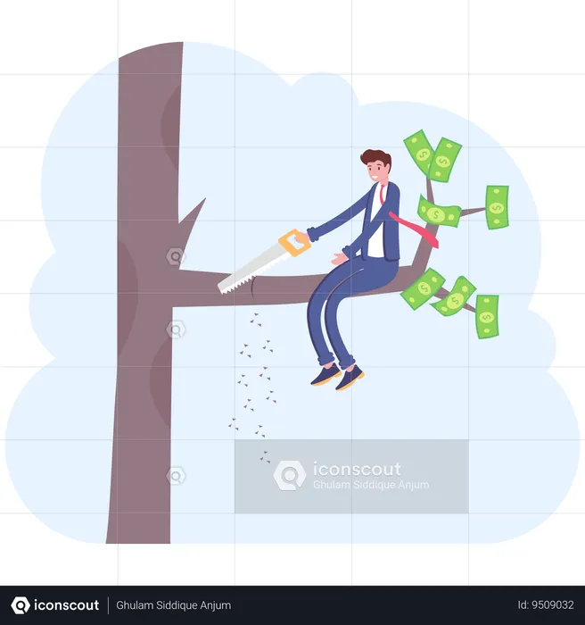 Salesman is cutting a tree branch  Illustration