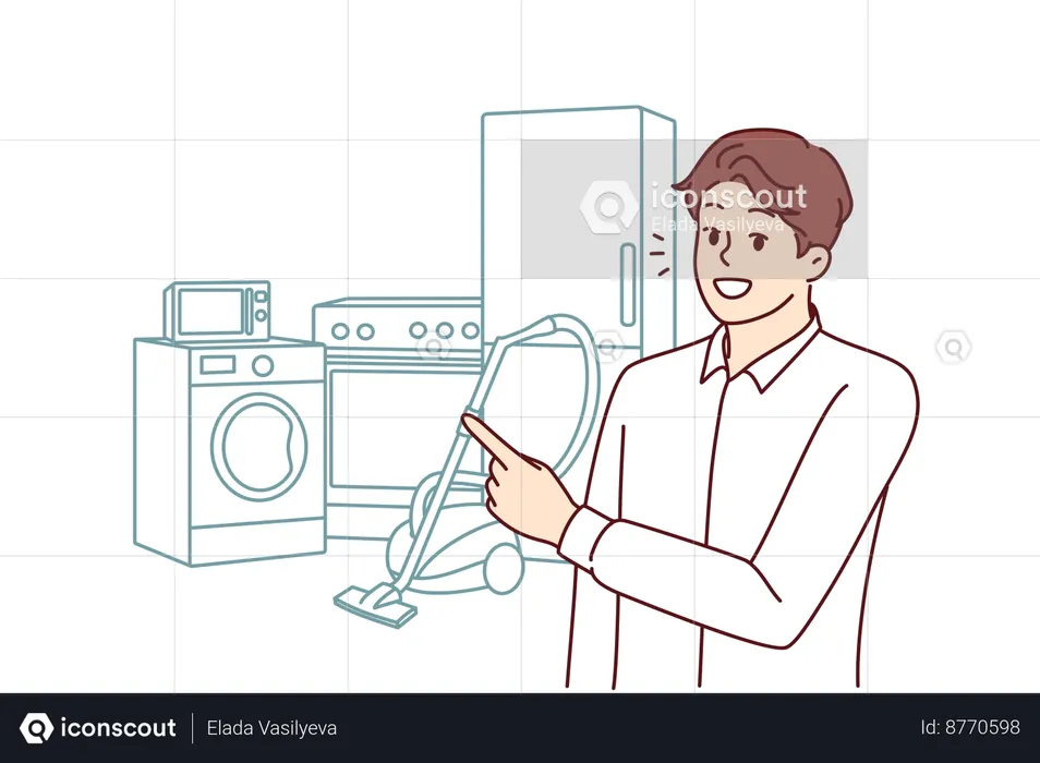 Salesman is explaining refrigerator services  Illustration