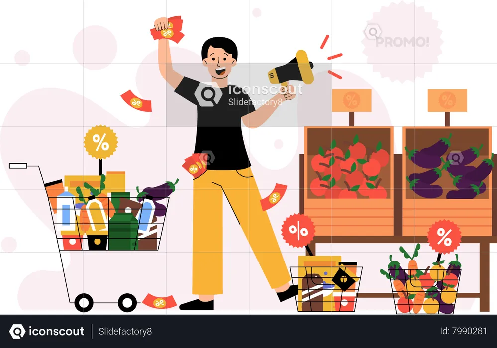 Salesman promote food product  Illustration