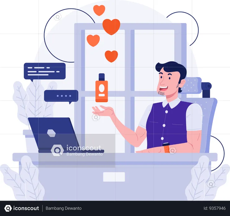Salesman Promoting Product on Live Shopping  Illustration