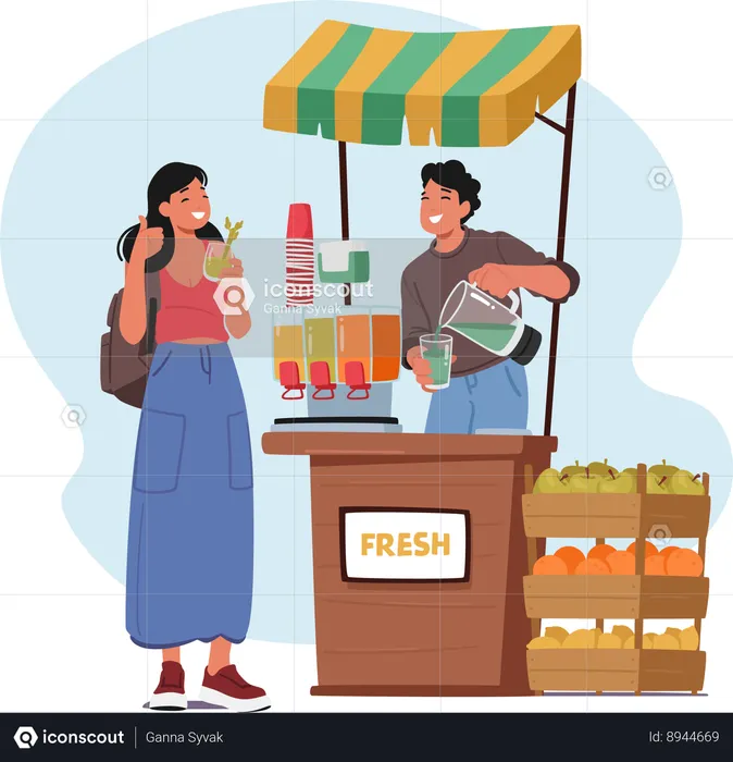 Salesman sells fruit juice  Illustration