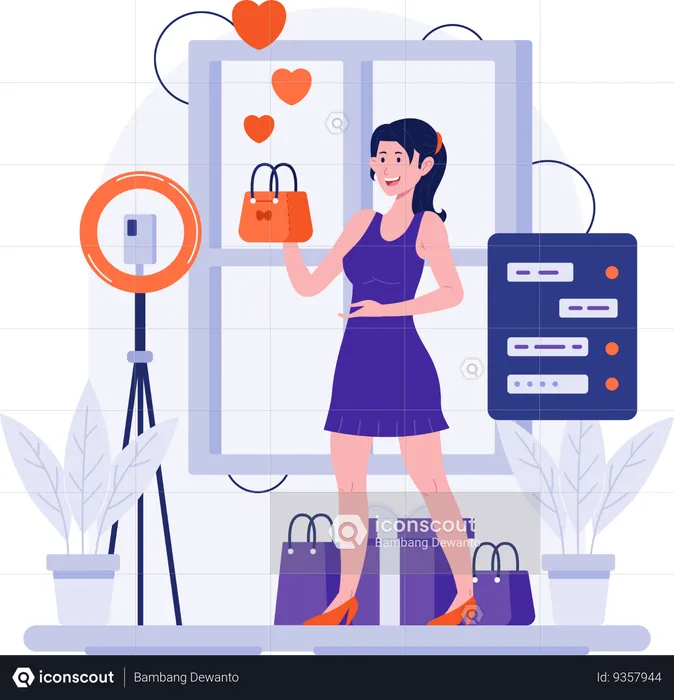 Saleswoman Promote Product on Live Shopping  Illustration