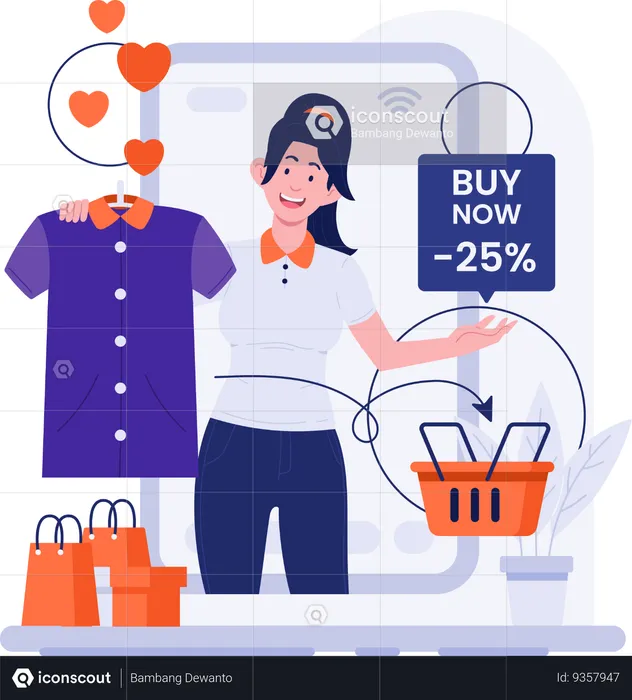 Saleswoman Promoting Product with Price Cut on Live Shopping  Illustration