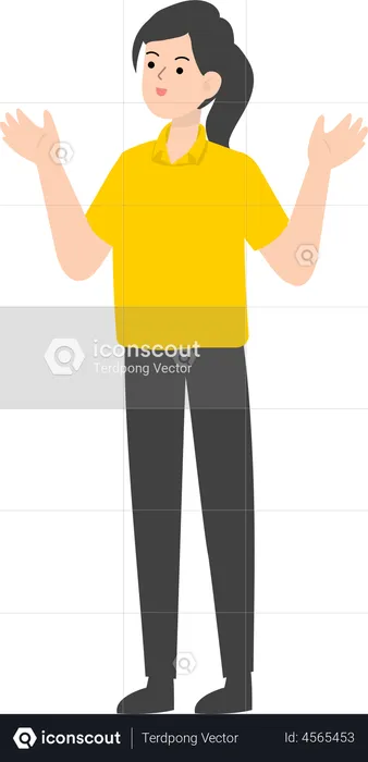 Saleswoman raising both hands  Illustration