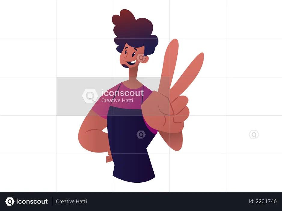 Saloon man showing victory sign  Illustration