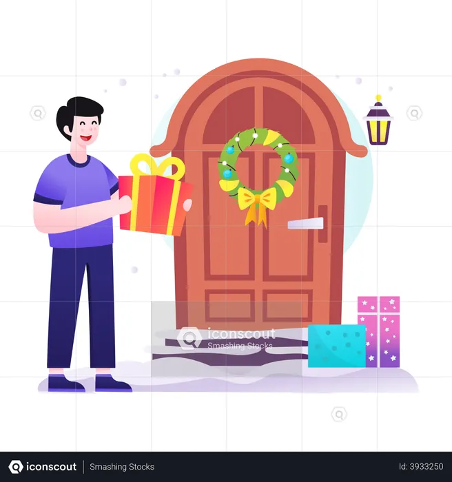 Saludo navideño por el hombre.  Ilustración