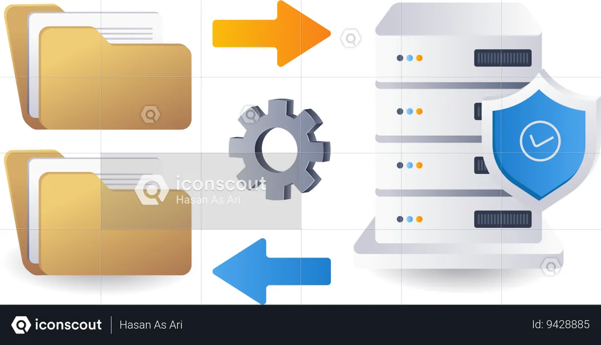 Salvando dados de pasta com servidor de tecnologia  Ilustração