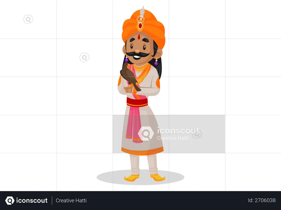 Samrat Ashok holding bird in his hand  Illustration