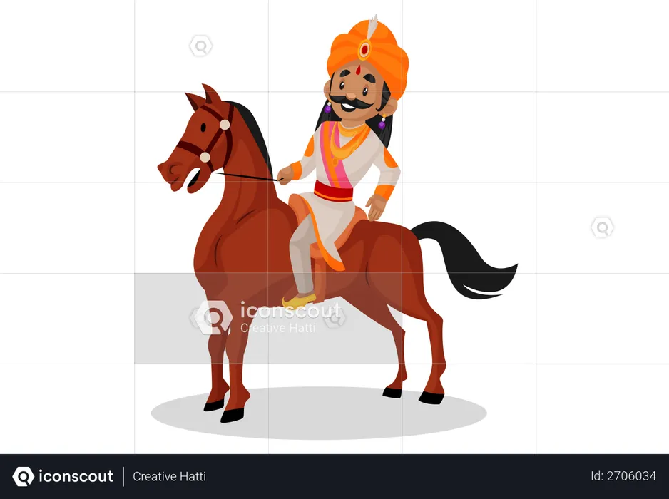 Samrat Ashok riding horse  Illustration