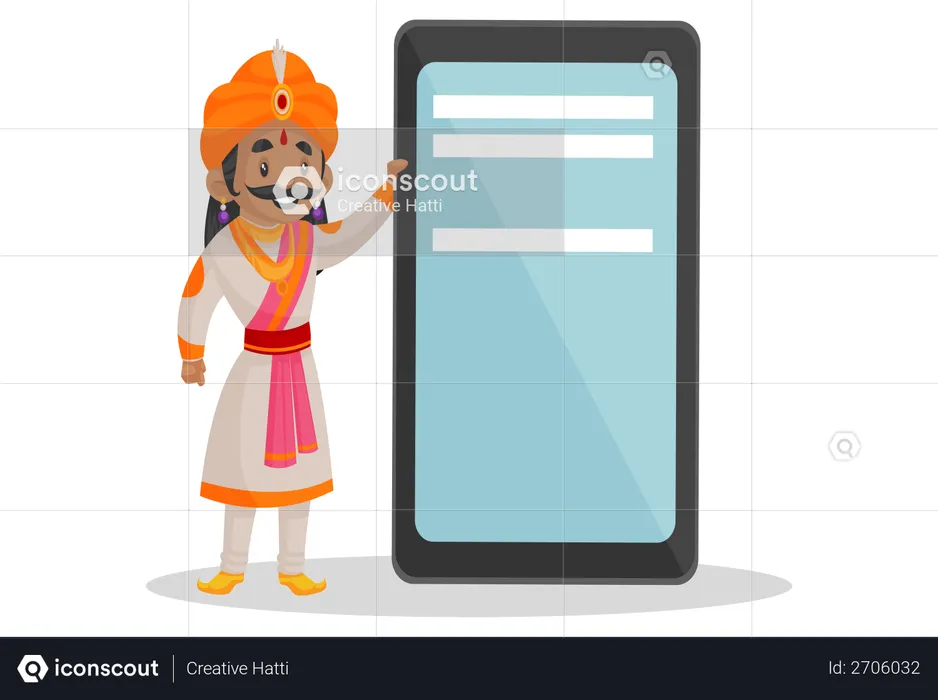 Samrat Ashok standing beside mobile  Illustration