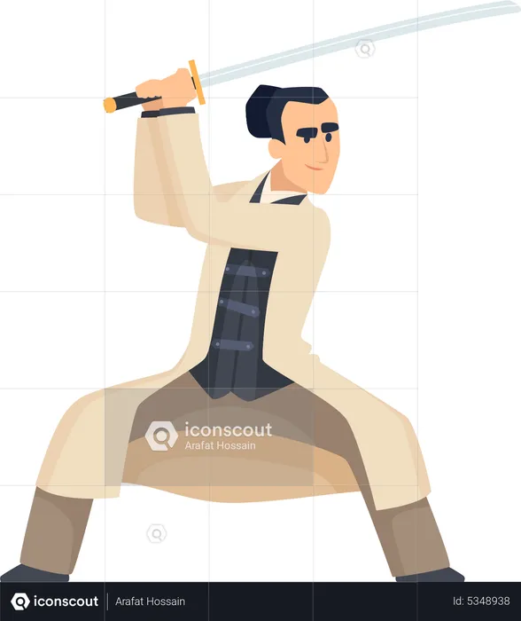 Samurai fighter with sword  Illustration