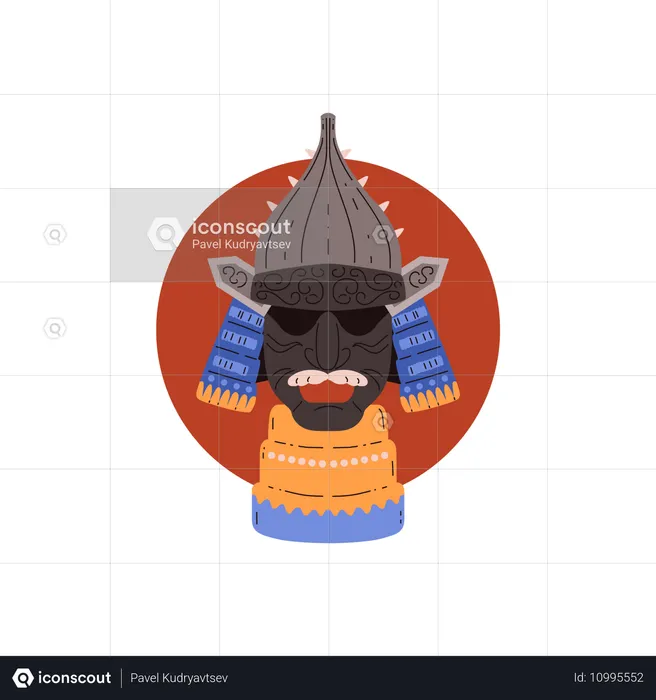 Samurai mask of a man with a helmet  Illustration