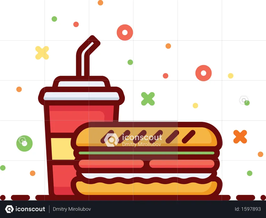 Sandwich With Drink  Illustration