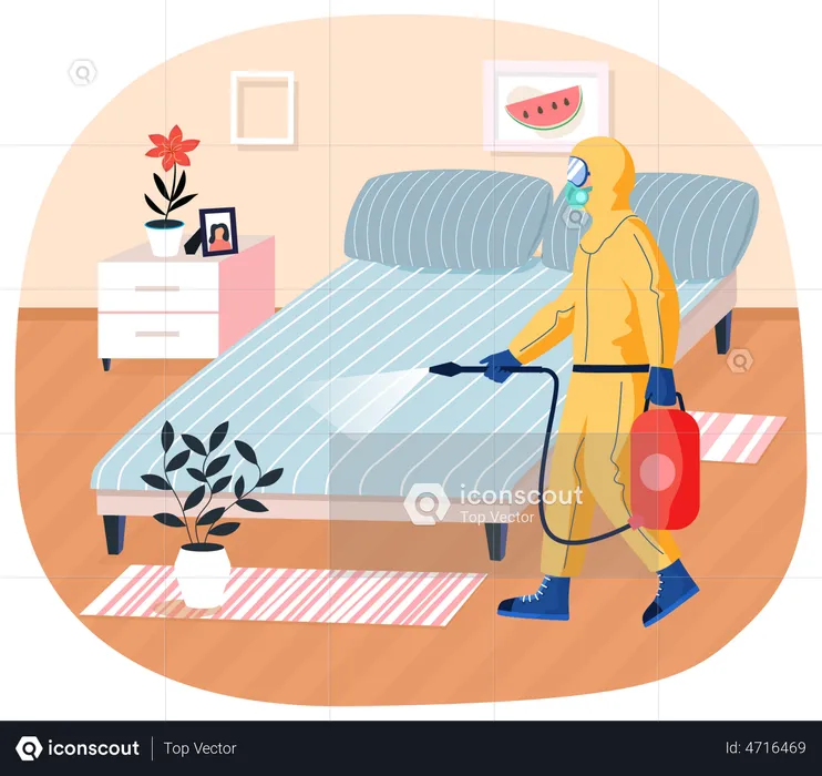 Sanitary inspection worker cleans bed  Illustration