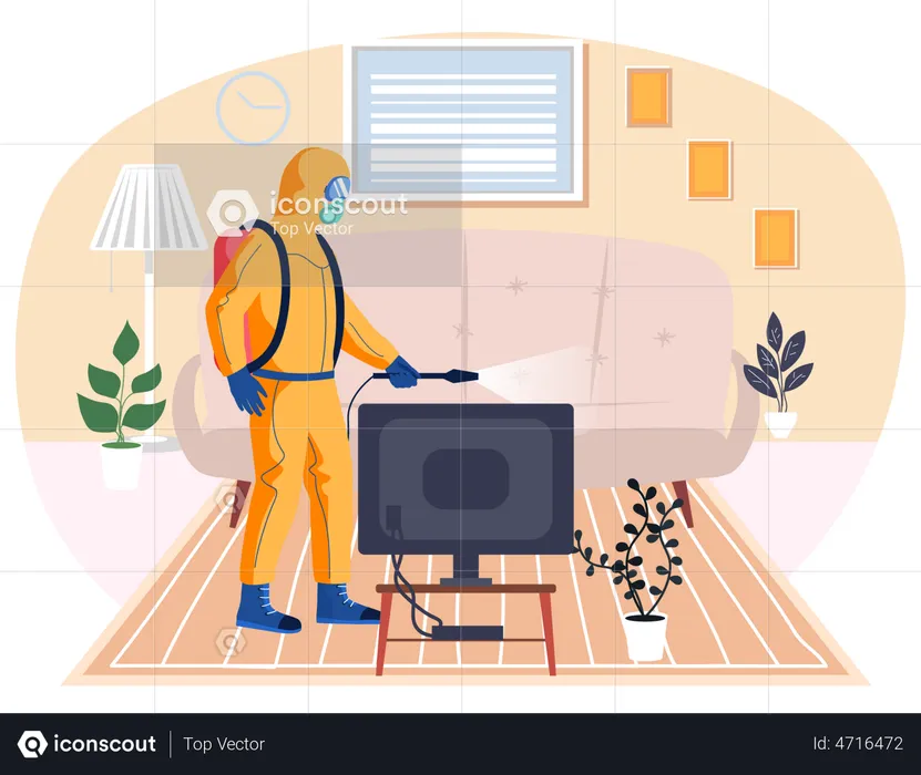Sanitary inspection worker cleans tv  Illustration