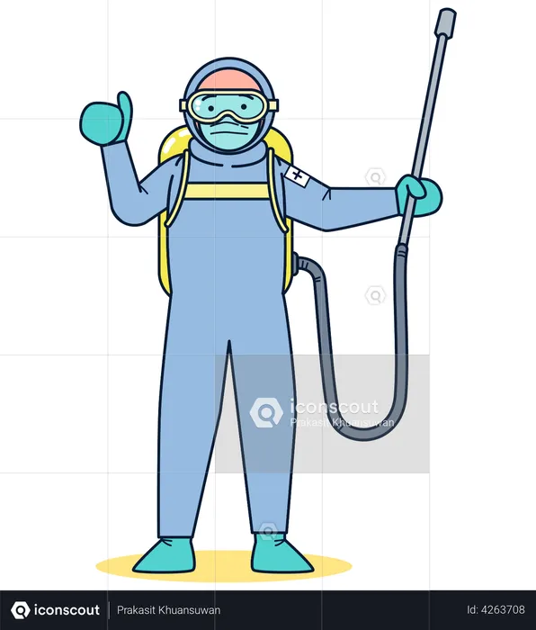 Sanitization worker wearing safety suit  Illustration