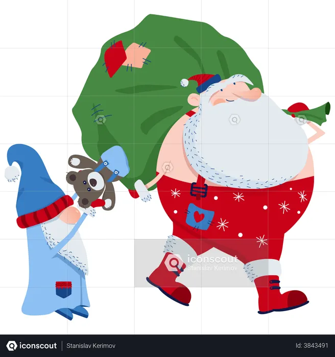Santa and a bag of gifts  Illustration