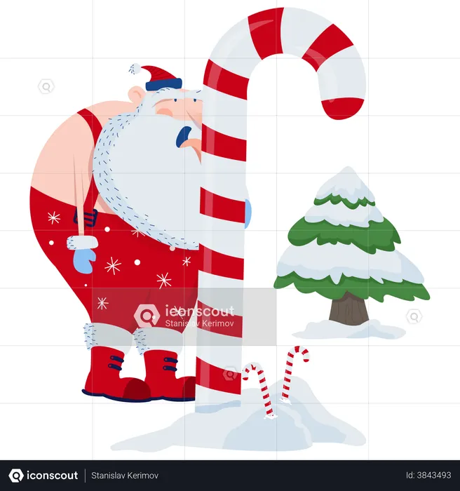 Santa and big lollipop  Illustration