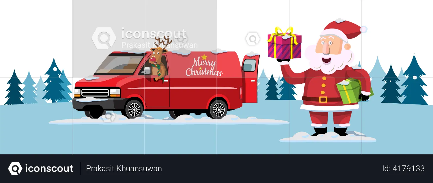 Santa And reindeer delivering gifts  Illustration
