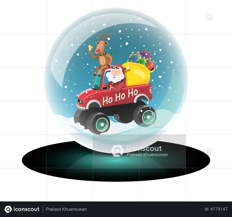 Santa and reindeer going to deliver Christmas gifts  Illustration