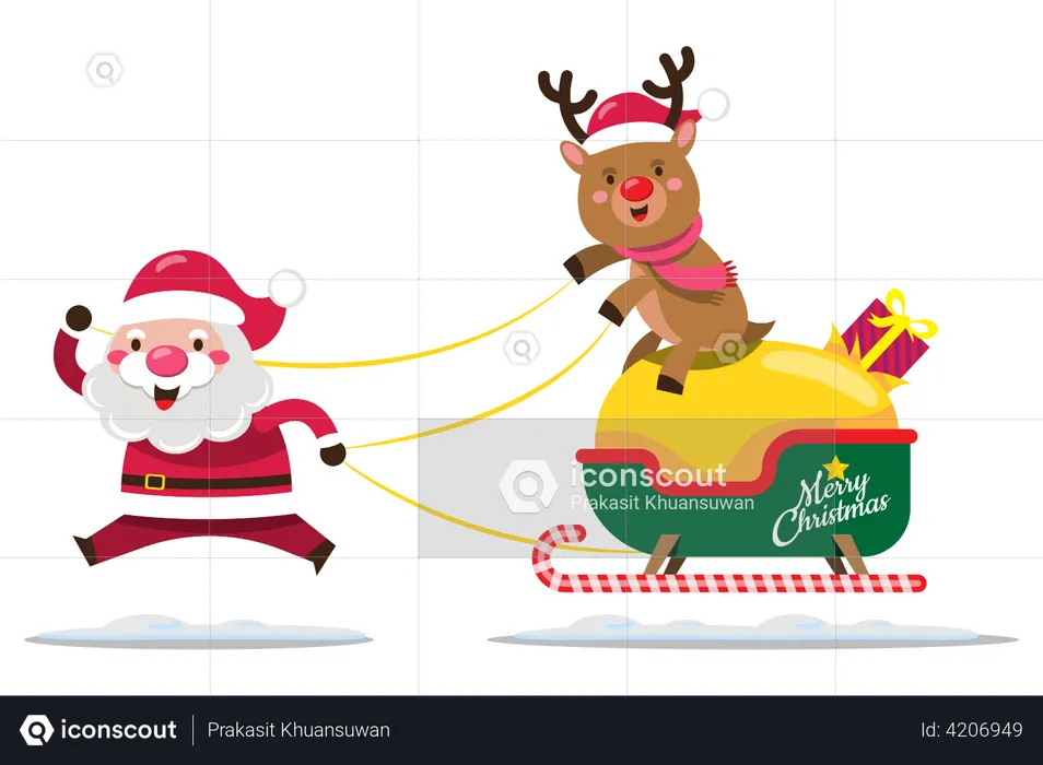Santa and reindeer going to deliver gifts  Illustration