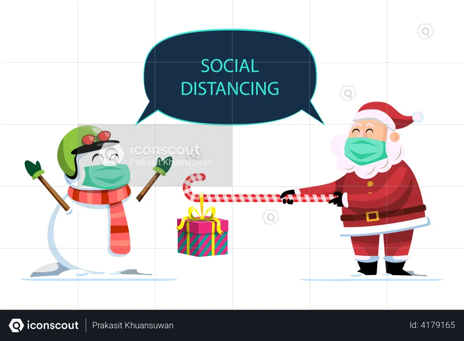 Santa and Snowman maintaining social distance  Illustration