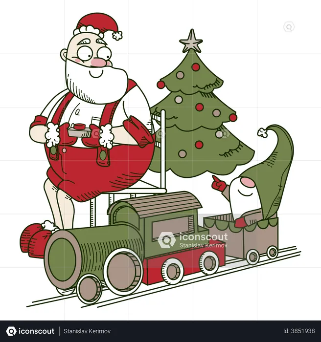 Santa and the train  Illustration