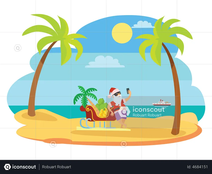 Santa At Beach  Illustration