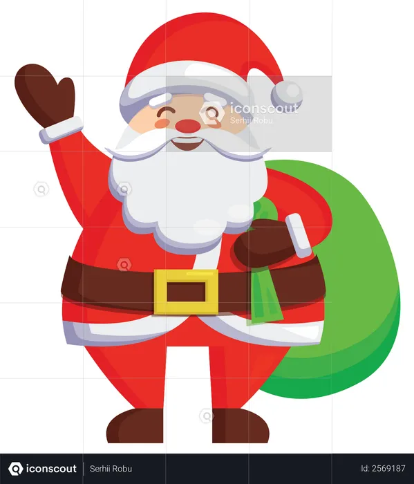 Santa carrying christmas gift bag  Illustration