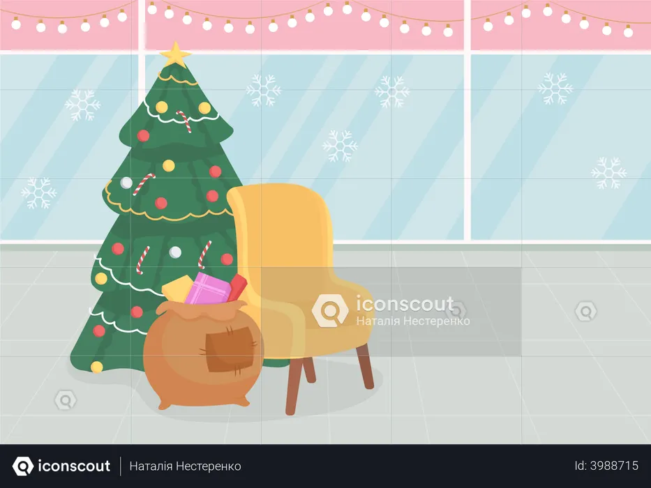 Santa chair in the mall  Illustration