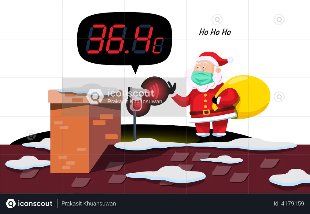 Santa checking body temperature  Illustration