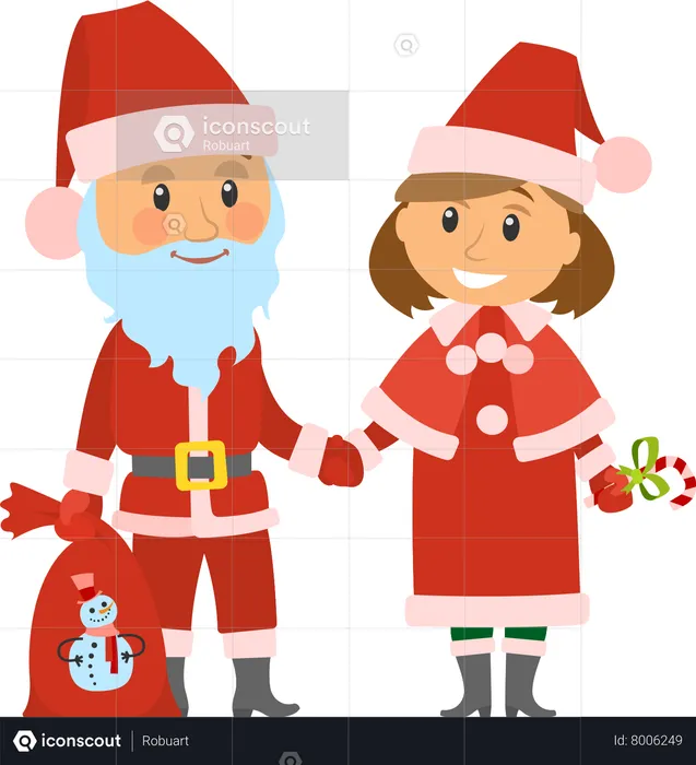Santa Claus and Helper in Traditional Costumes  Illustration
