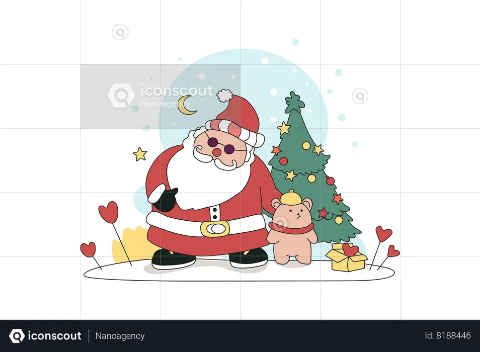 Santa Claus And Little Bear  Illustration