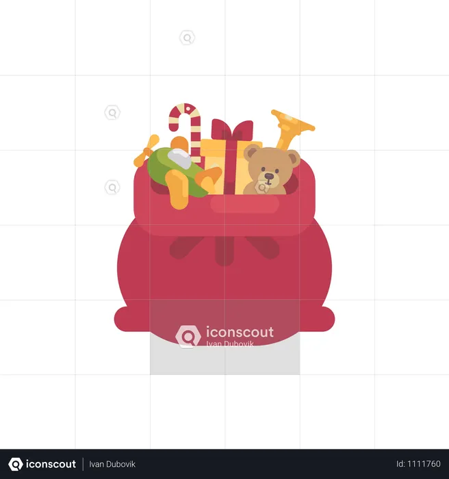 Santa Claus Bag With Presents And Toys  Illustration