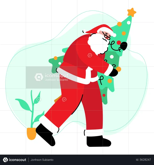 Santa claus brings christmas tree  Illustration