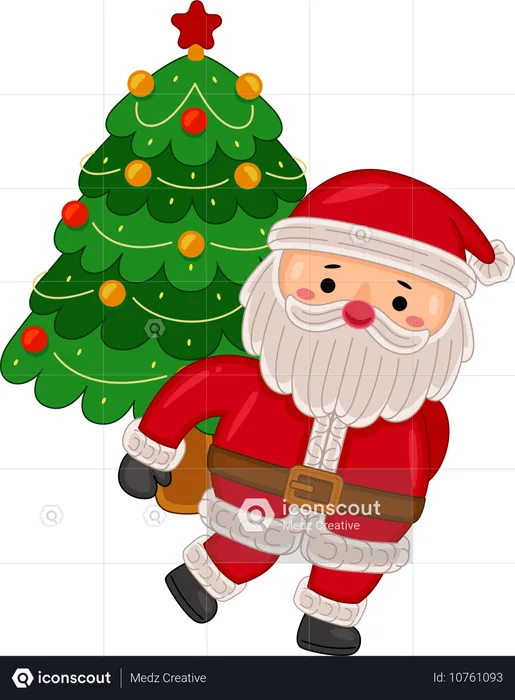 Santa claus carrying Christmas tree  Illustration