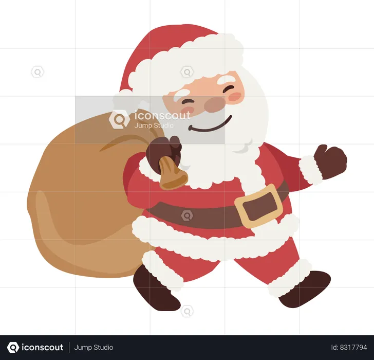 Santa Claus carrying gift bag  Illustration